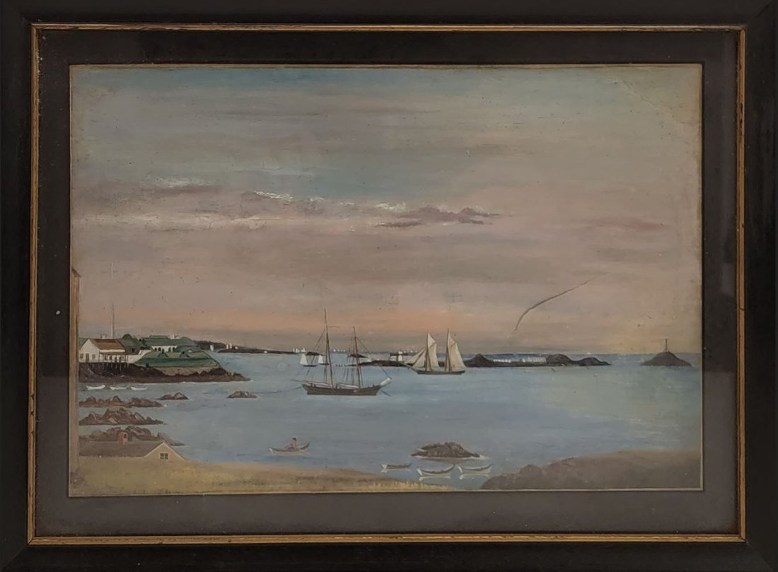 Anglo-Chinese School c.1860 Pen & Ink, Hong Kong Harbour (1 of 5)