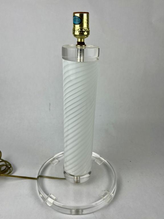 Italian Murano style and lucite lamp: Clearlite by Bauer glass and lucite lamp. Condition: Some rust to metal. Dimensions: H 17.75" x Dia: 9"