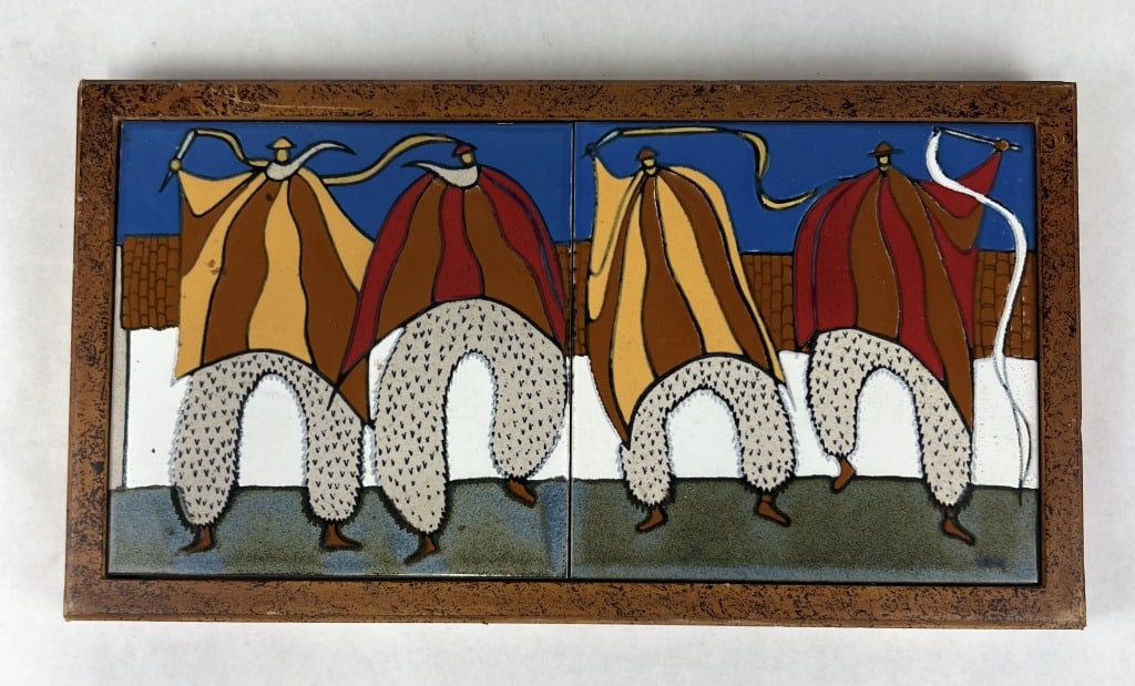 Mid-century tile art: Artesa tile art. Dimensions: H 9.5" x W 17.5" Condition: Minor scratching to edges.