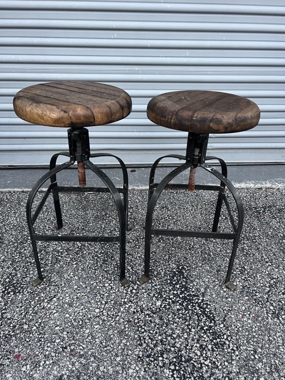 Pair of industrial swivel bar stools (1 of 4)