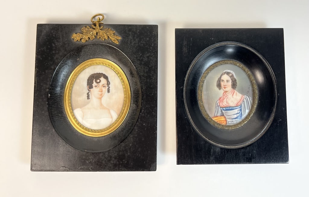(2) Miniature Portrait paintings of women (1 of 8)