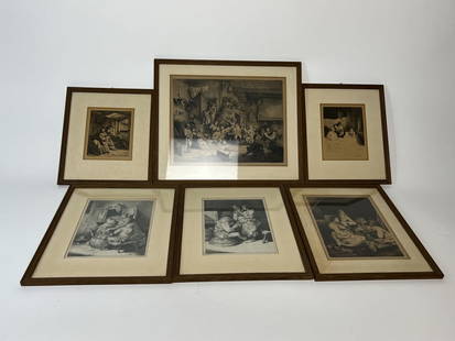 (6) 17th Century Flemish etchings: A nice collection of antique etchings, all framed nicely for an instant collection. Two by Cornelis Pietersz Bega, others unsigned. Dimensions: Largest: Frame: H 14" x W 16.5" Condition: Some toning a