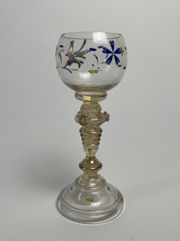 Antique glass goblet- handpainted bird (1 of 6)