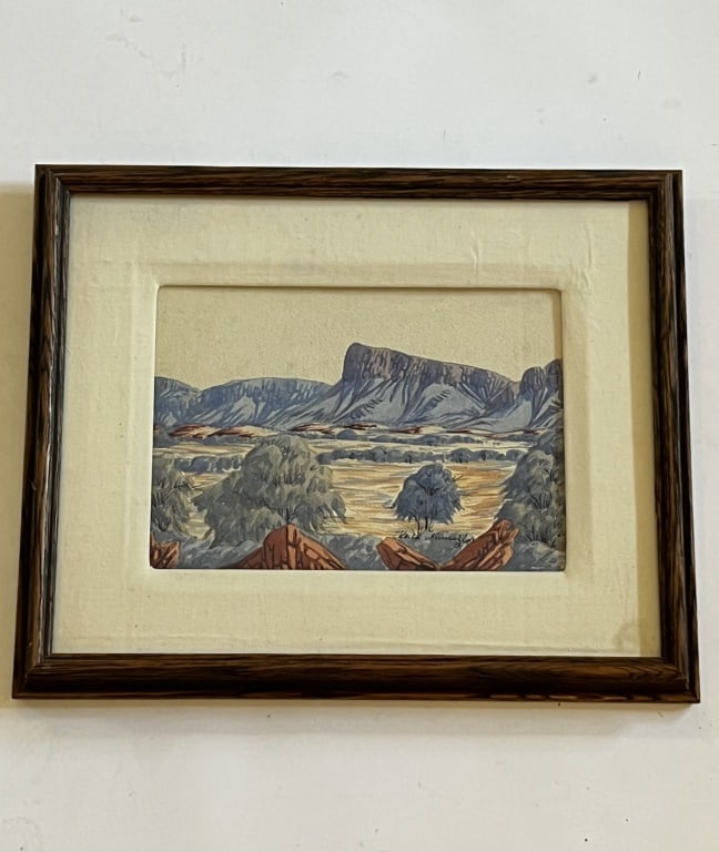 Keith Namatjira (1938-1977): Watercolor on paper of South Western scene. Signed lower right. Dimensions: H 13.5" x W 16.5" Condition: Some wrinkling to linen liner. 88