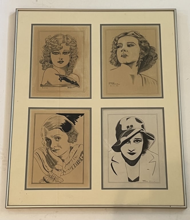 (4) Framed 1930's Pencil drawings (1 of 5)
