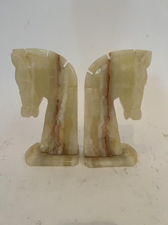Pair of Onyx stone horse head bookends (1 of 5)