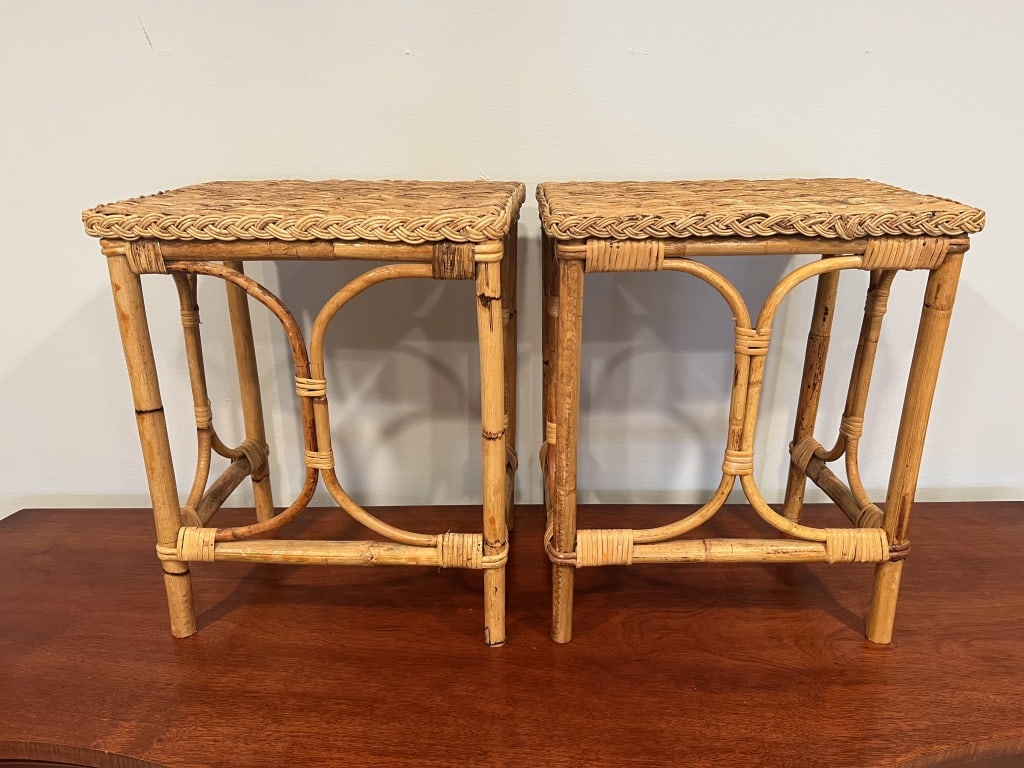 Pair of bamboo rattan side tables (1 of 7)