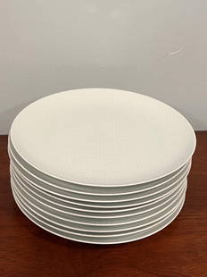 (10) Calvin Klein Swid Powell Grid dinner plates: 12 (10.75") dinner plates. Condition: No issues to note, only minor handling.