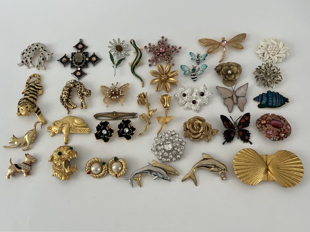 Large grouping of costume jewelry- some signed (1 of 14)