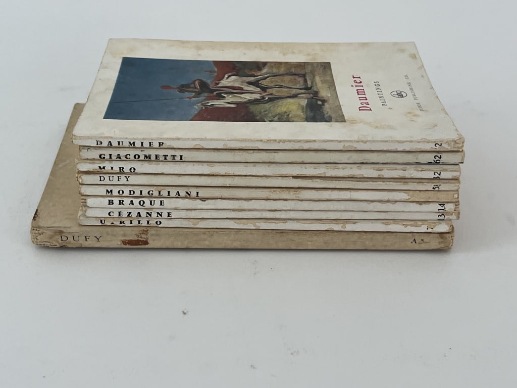 Miniature modern art books- Petite Encyclopedie: de l'Art (9) Miniature art books by Tudor Publishing Company (January 1, 1958). Utrillo, Cezanne, Braque, Modigliani, Dufy, Miro, Giacometti, Damier. Measuring about 6.5" long, in used condition with 