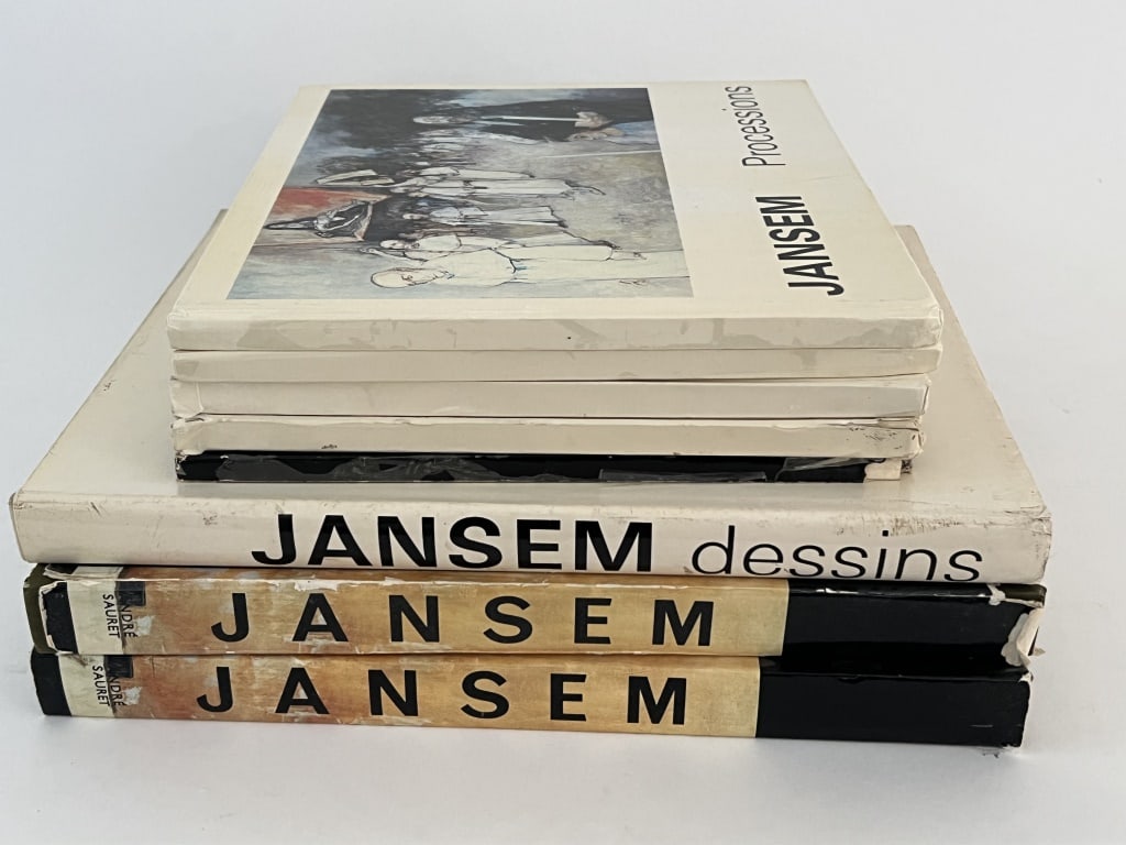 Jansem- (8) Art books in French: Jansem, Mascarade, 1978. (2) Jansem Masques, 1980. (2) Jansem, Processions, 1986. Jansem dessins 1981. (2) Jansempar Pierre Mazars, 1974. All in French. Condition: Some age fading and signs of handlin
