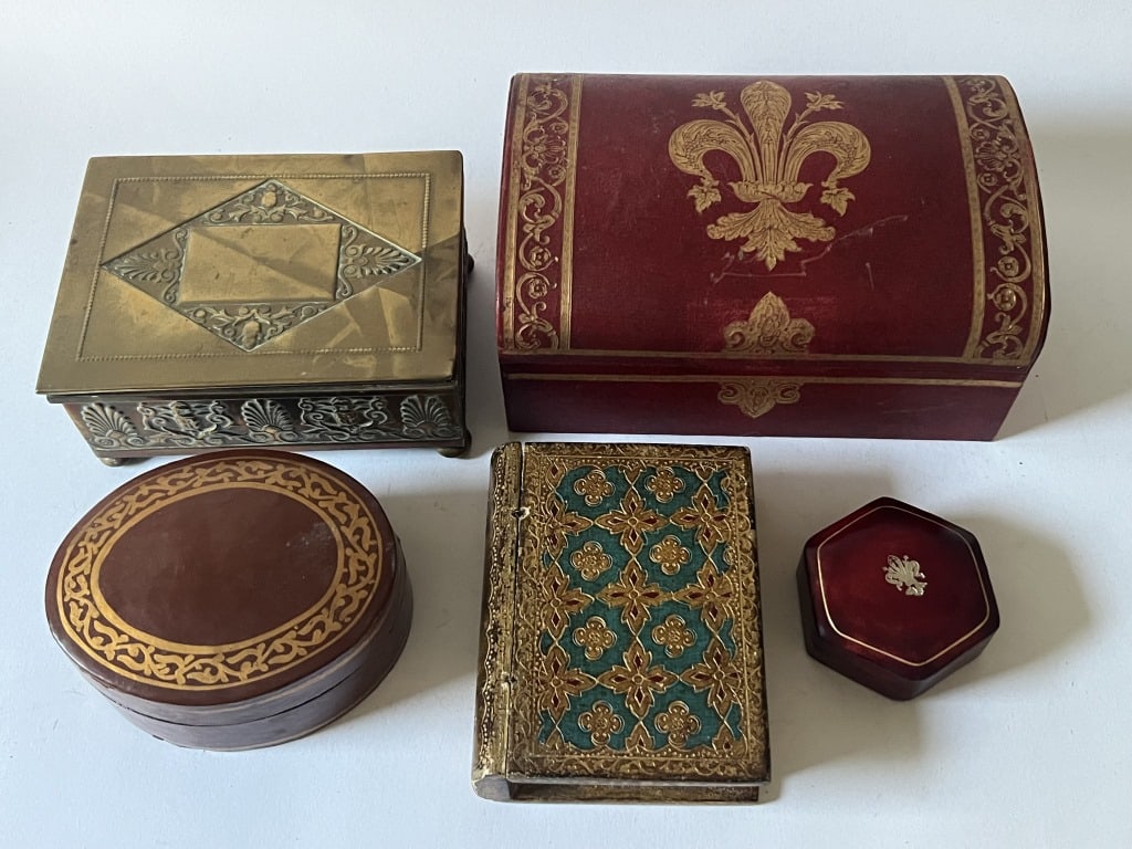 (5) Vintage boxes incl Italian, leather and brass (1 of 16)