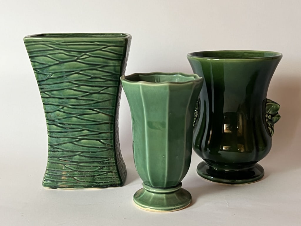 (3) McCoy green vases (1 of 10)
