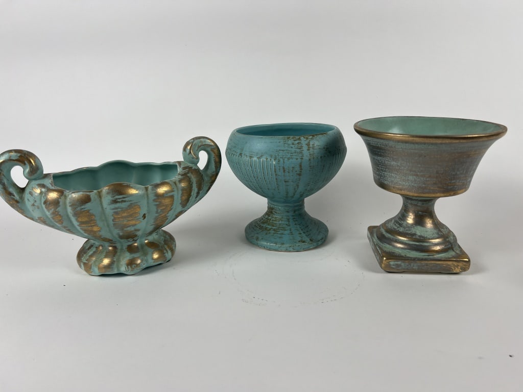 (3) Turquoise pottery planters incl. McCoy (1 of 13)