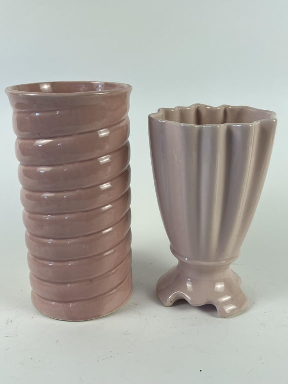 (2) Brush McCoy pink tall vases (1 of 5)