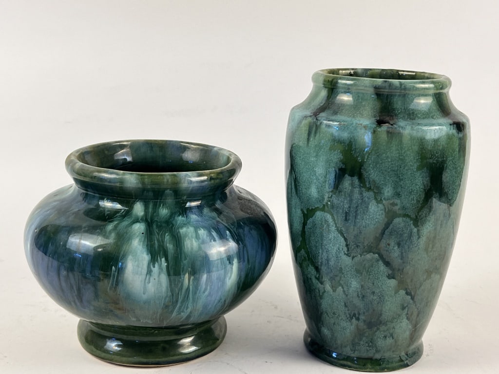 (2) Brush McCoy onyx green pottery vases (1 of 6)