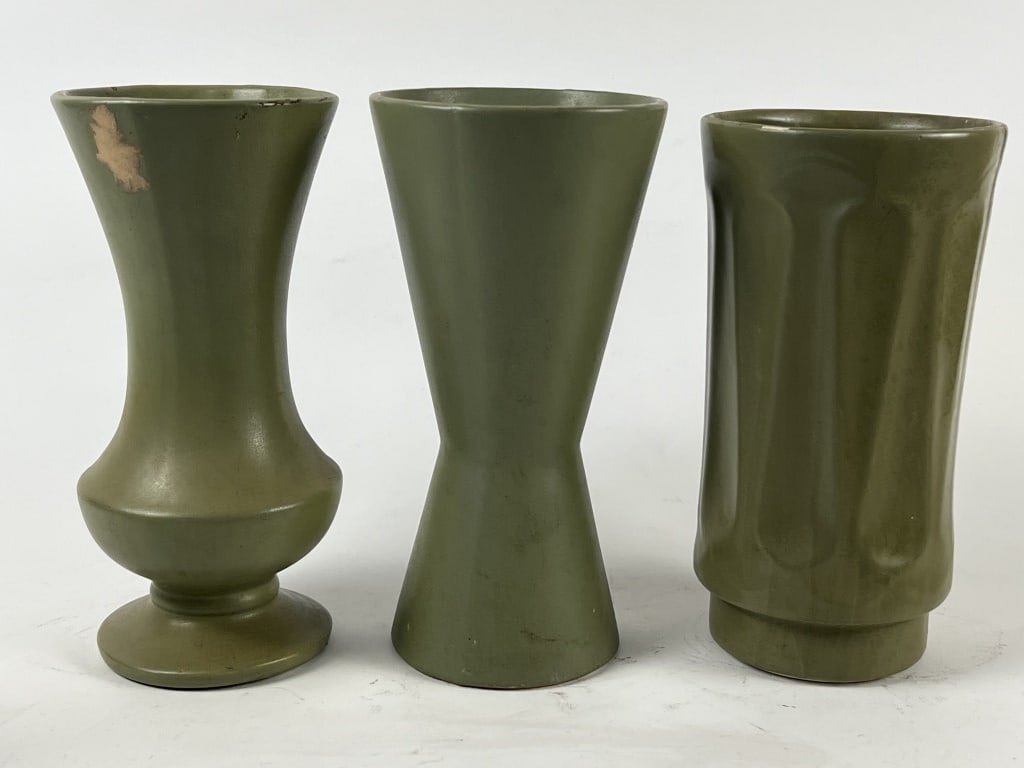 (3) McCoy Floraline tall avocado green vases (1 of 4)
