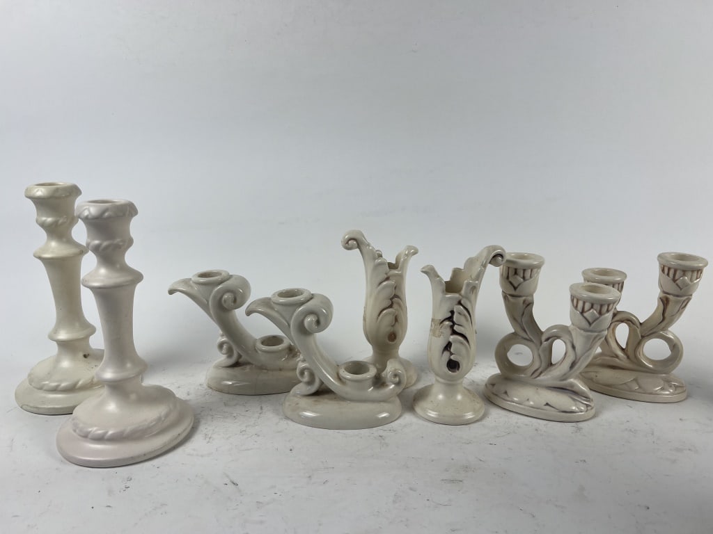Grouping of American Art Pottery candlesticks (1 of 8)