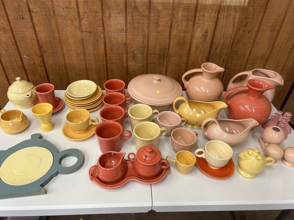 Large Pink, peach and yellow Fiesta Ware grouping (1 of 13)