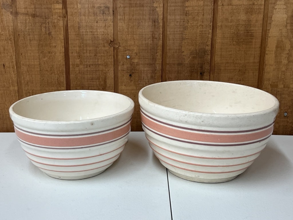 (2) Vintage mixing bowls- pink stripe (1 of 6)