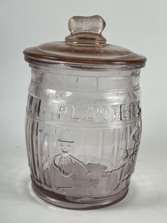 Planters Peanuts pink despression glass cookie jar (1 of 6)