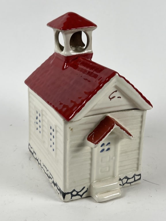 School house cookie jar- House of Webster: Dimensions: H 8.5" Condition: Dirty, bell rusty.