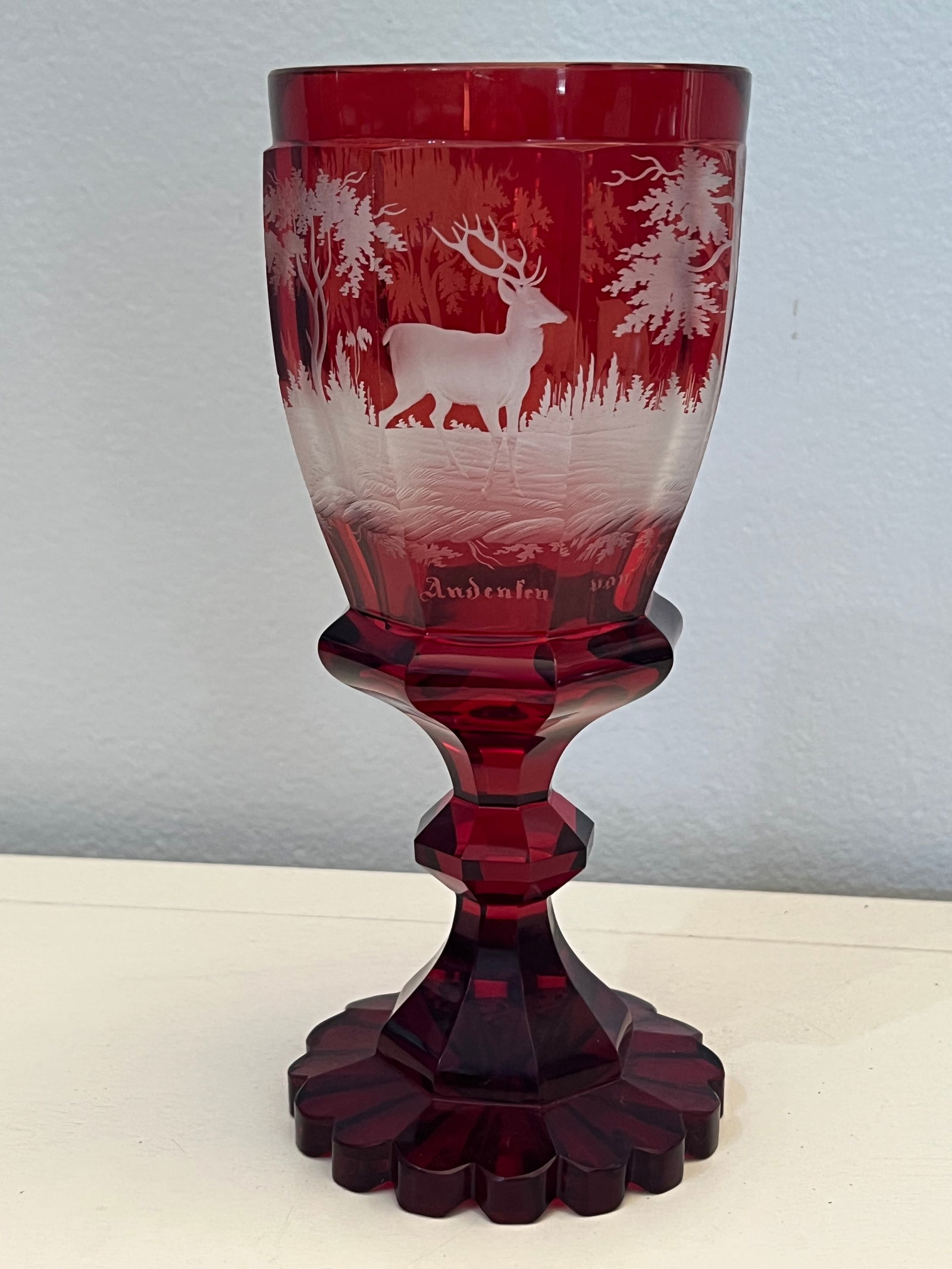 Bohemian Czech Cut to clear Goblet (1 of 8)