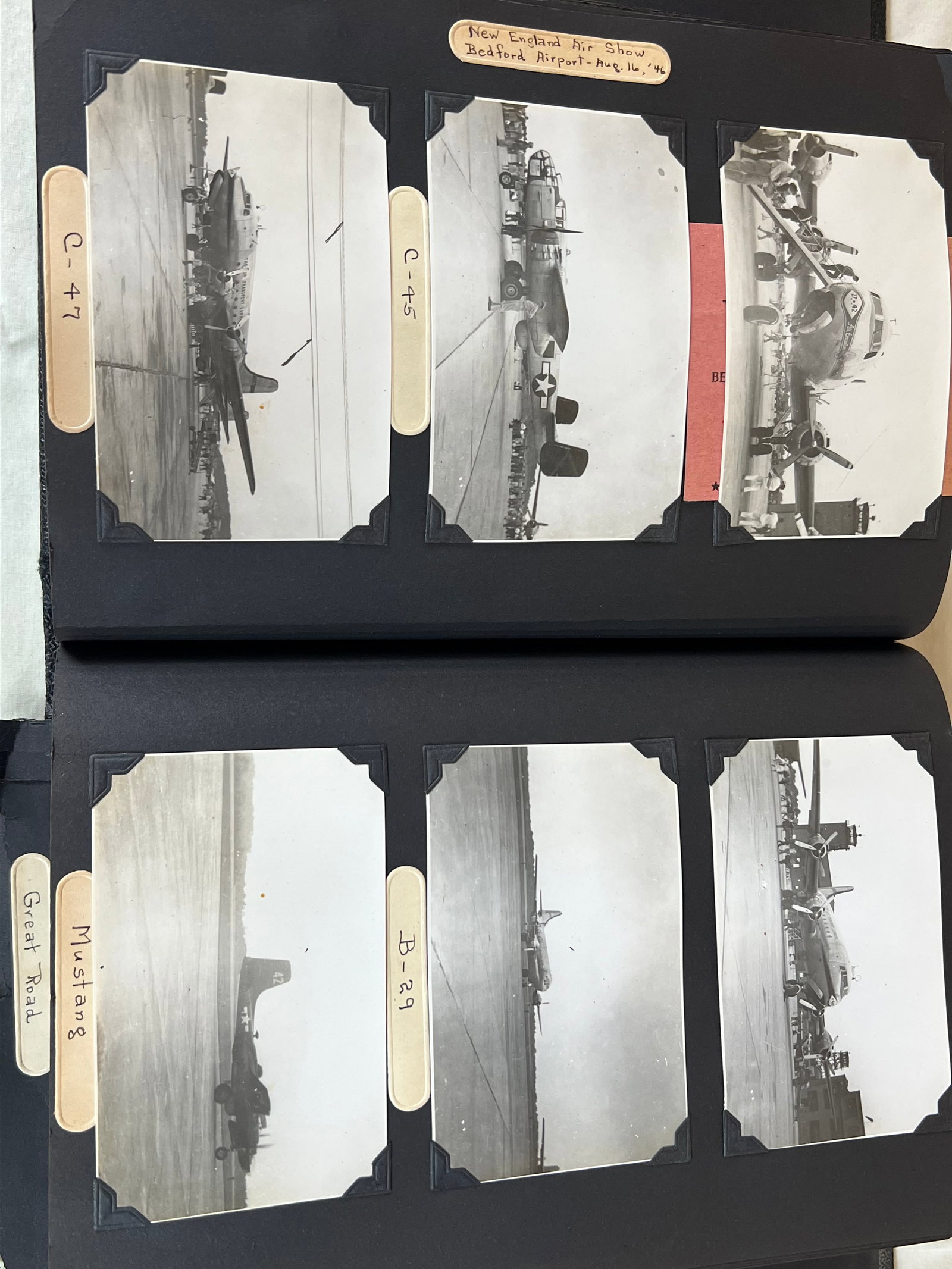 1940's Photo album: Over 130 photos, some of military planes other black and white photos of families and landscapes. Presenting well, book tattered.