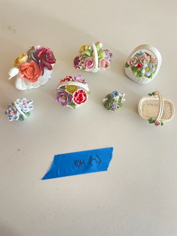 Bone China flowers grouping: Etc. Small chips as expected. Presenting well.