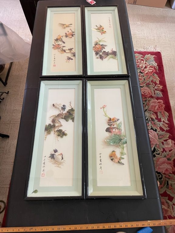 (4) Framed Japanese mother of pearl scenes (1 of 9)