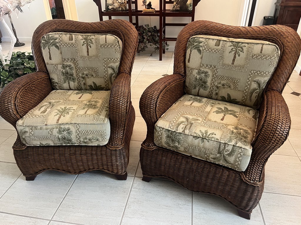 Pair of Palm Tree Upholstered Wicker Chairs (1 of 14)