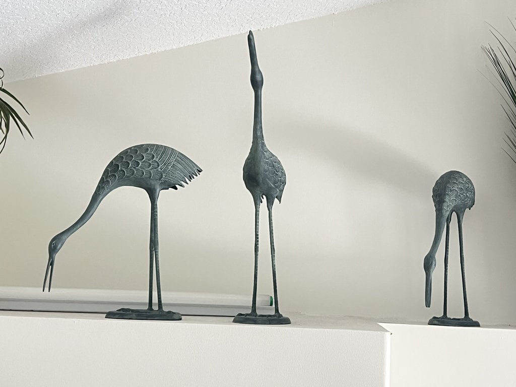 (3) Bronze Patina Brass Egret Statues (1 of 12)