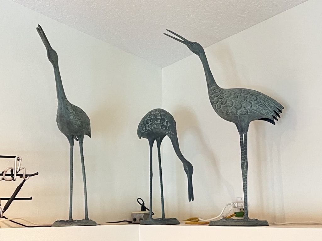 (3) Brass Bronze Patina Egret Garden Statues (1 of 4)