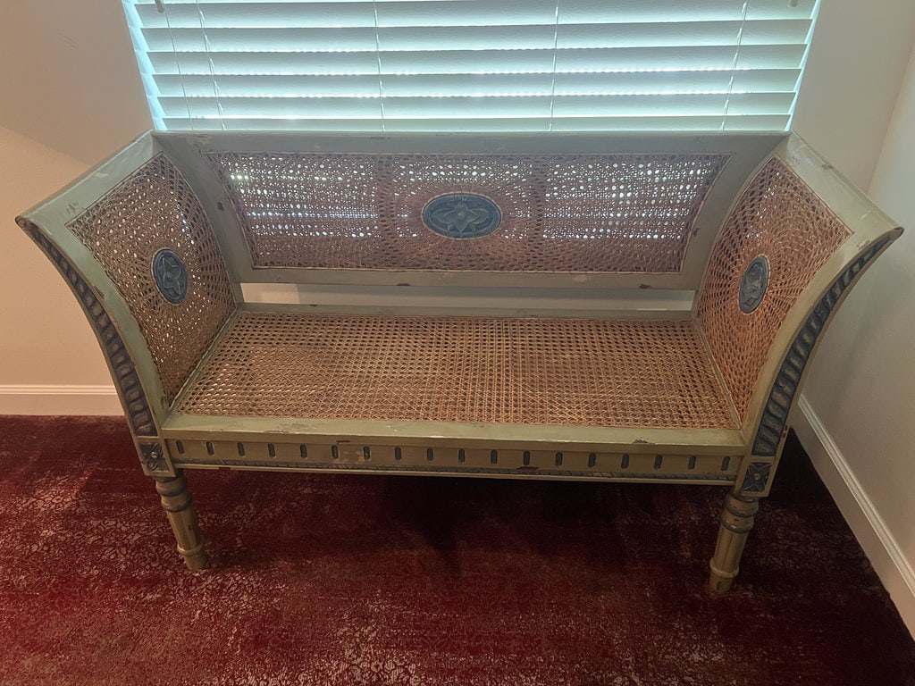 Distressed English Style Caned Bench (1 of 10)