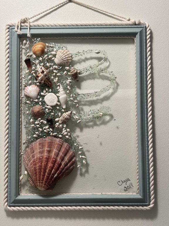 Signed Coastal Sea Shell Art Glass Artwork (1 of 5)