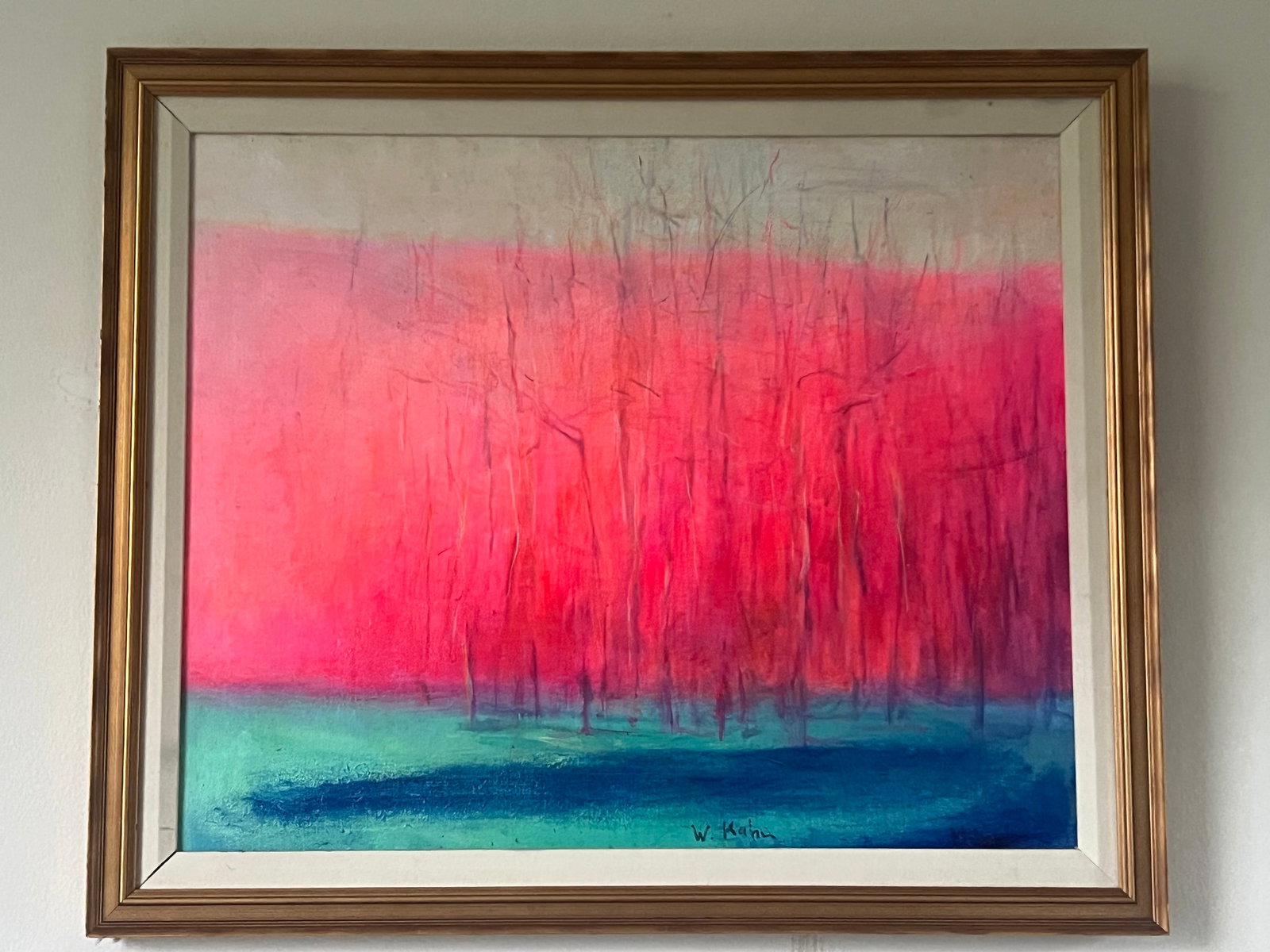 Attr. Wolf Kahn: Oil on canvas, auction labels on back. In the style of Wolf Kahn. Dimensions: Frame: 28" x 23.25" Condition: Presenting well, minor marks to frame.