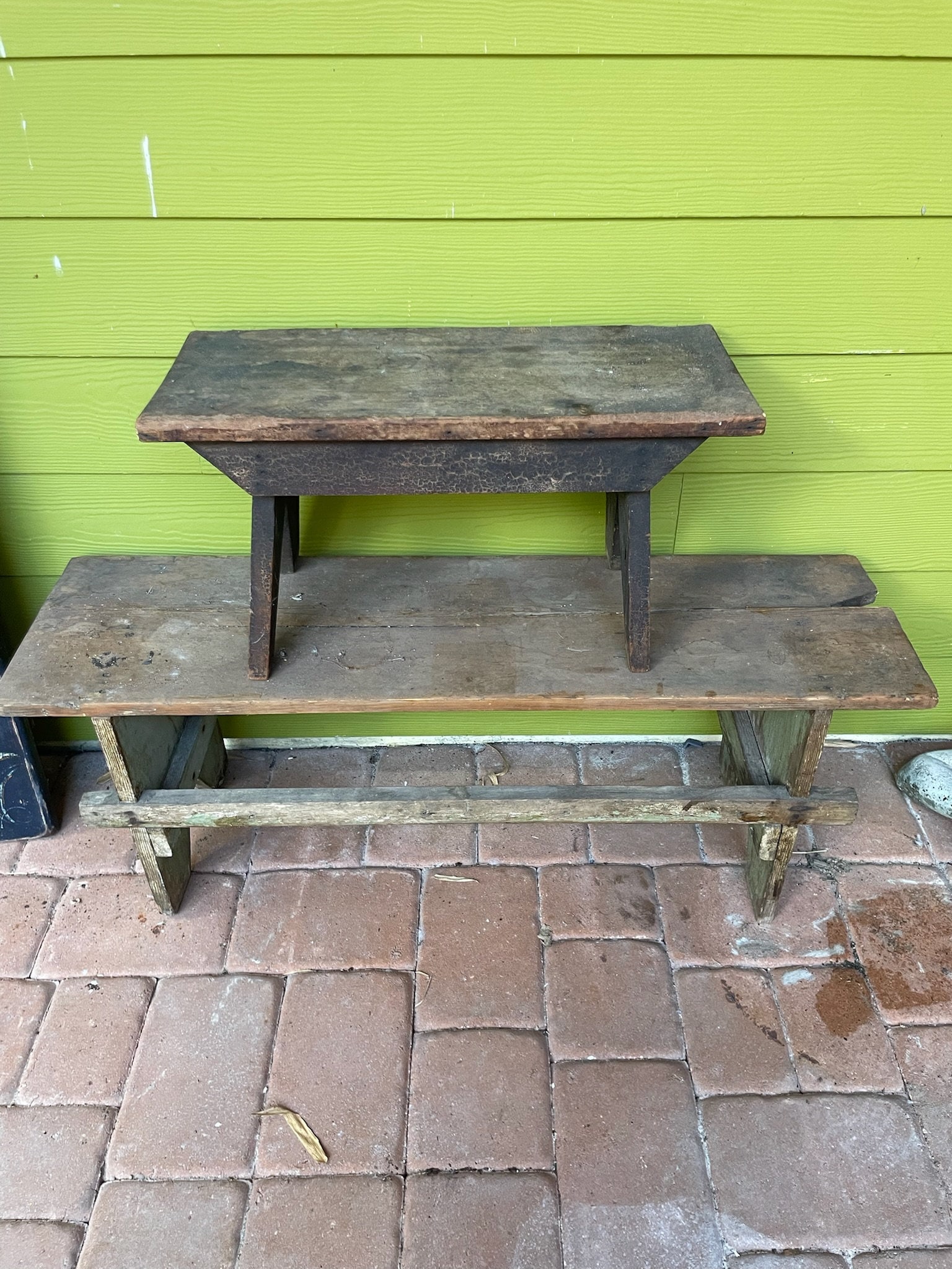 (2) Antique Painted Wooden Benches (1 of 9)