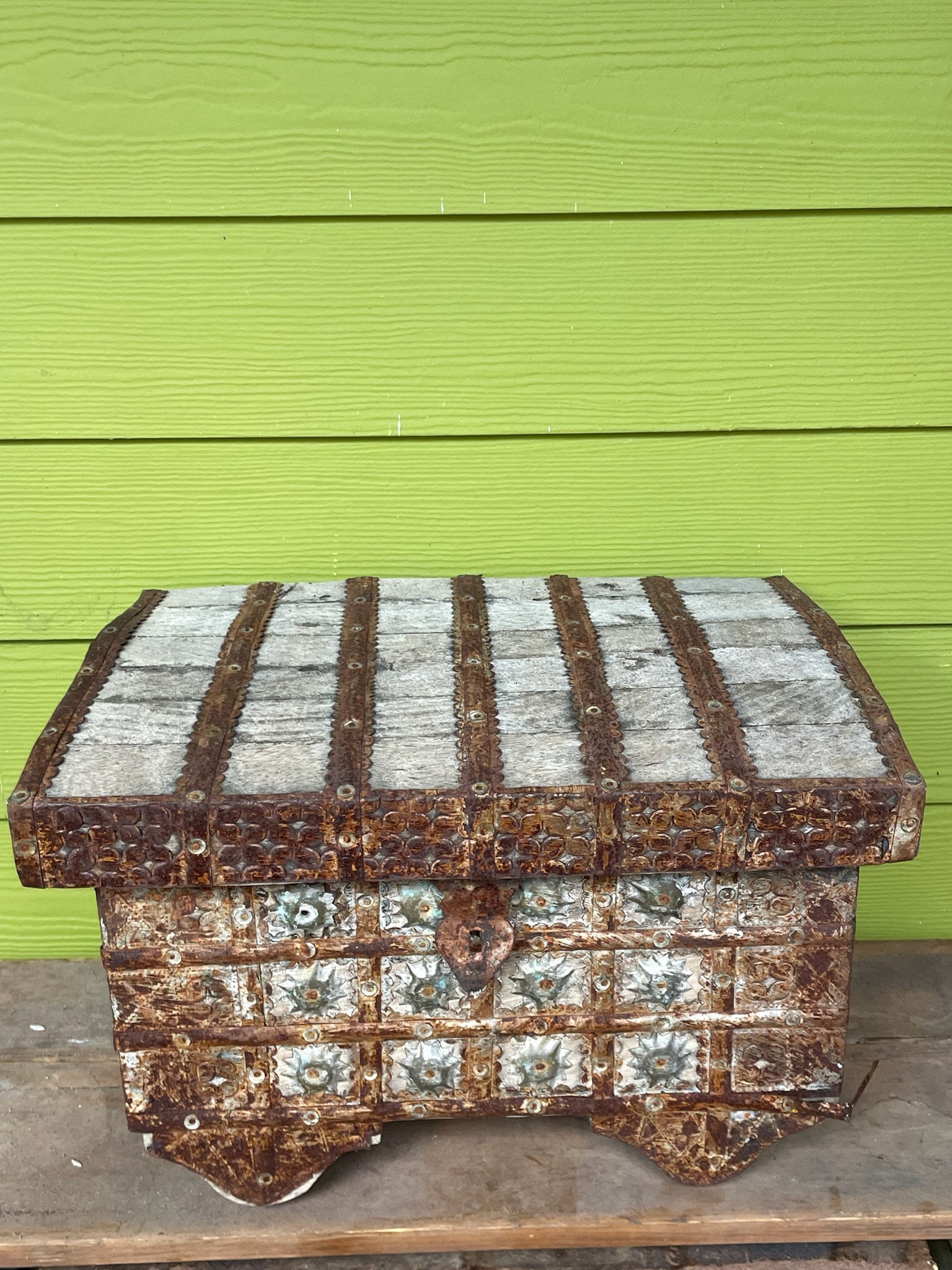 Elaborate Iron Bound Wooden Chest on Wheels (1 of 8)
