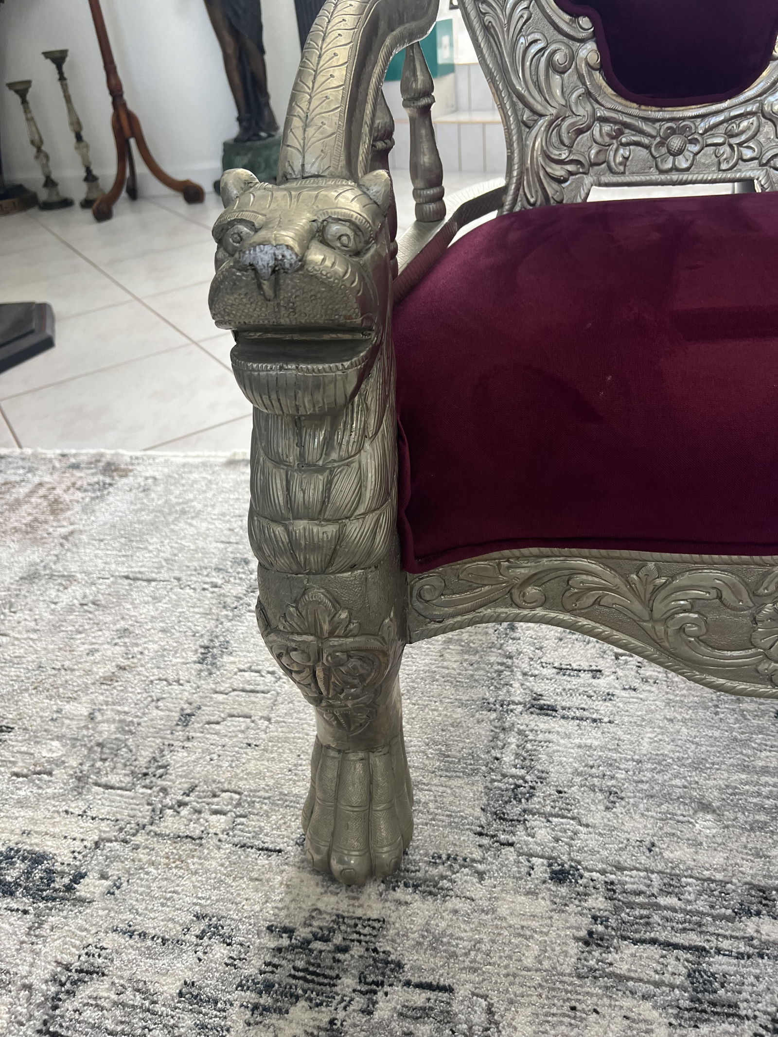 Lion Head Silver Clad Pair of Chairs - 2