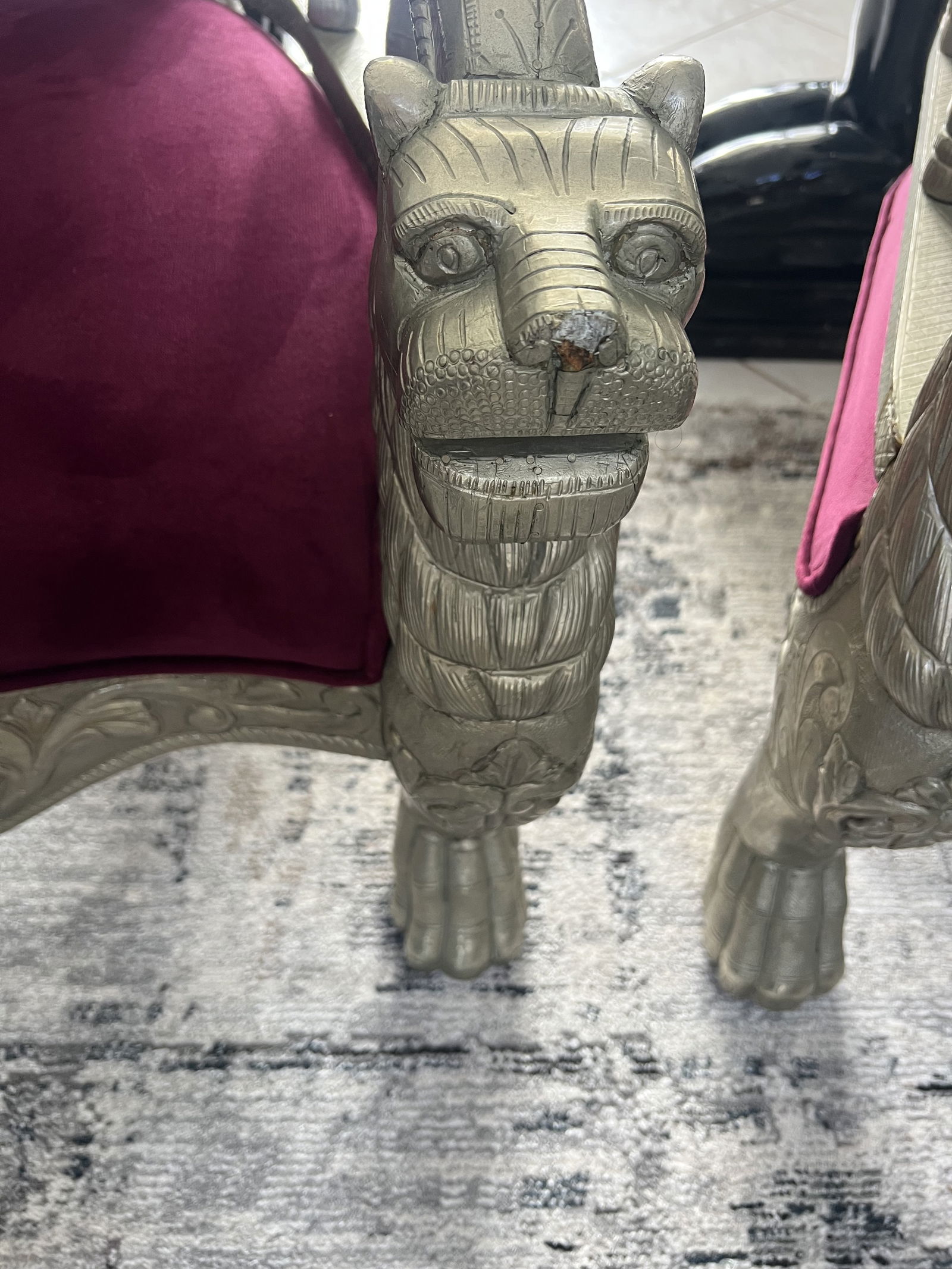 Lion Head Silver Clad Pair of Chairs - 4