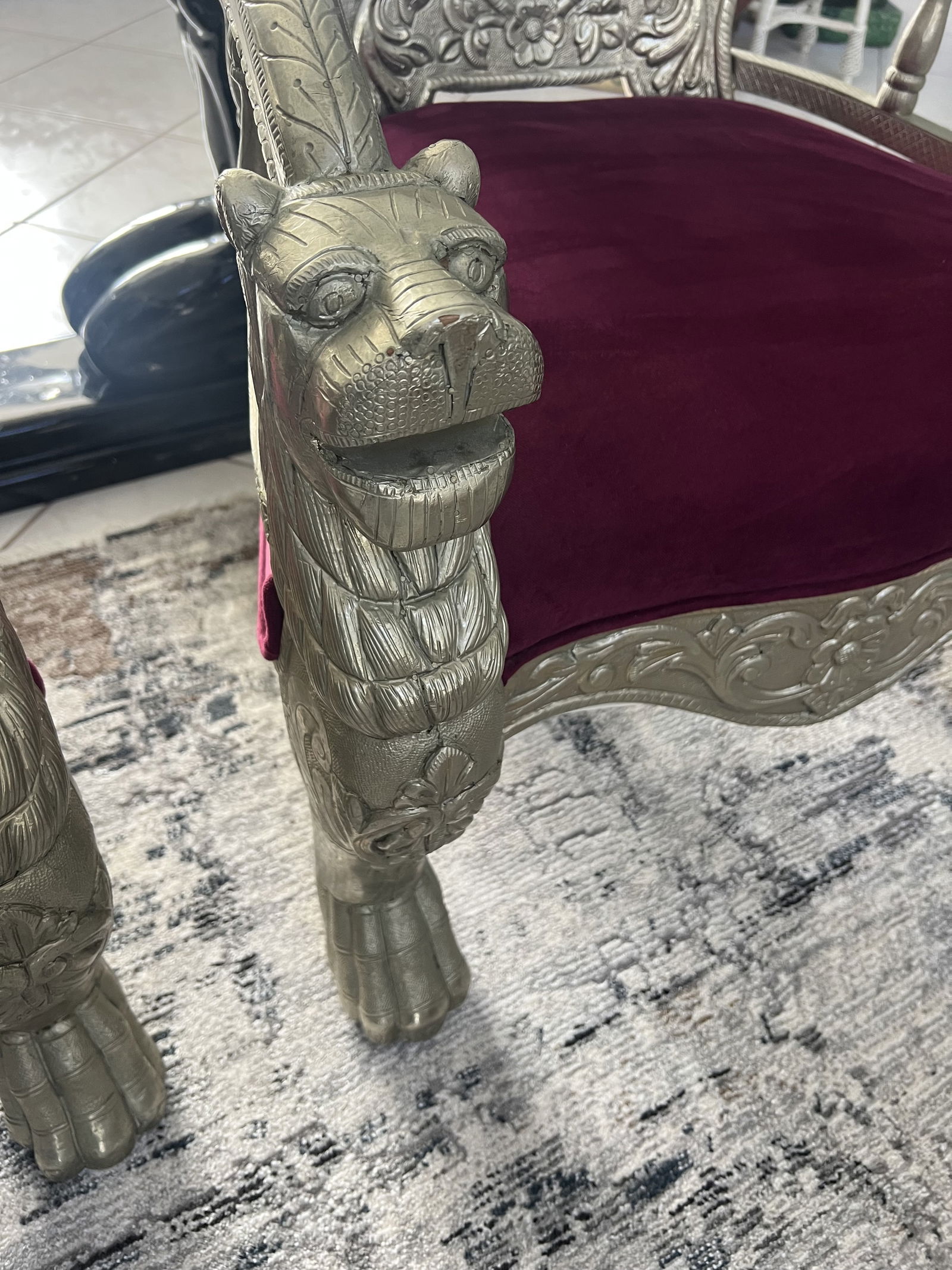 Lion Head Silver Clad Pair of Chairs - 5