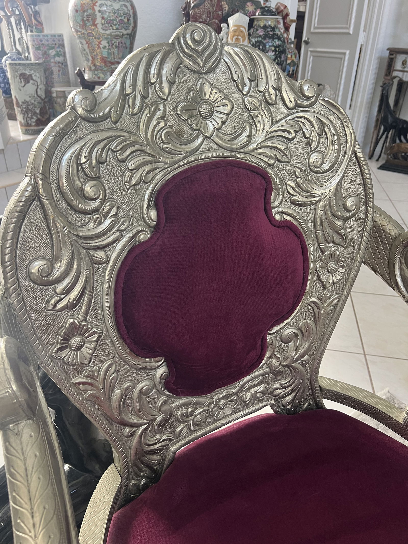 Lion Head Silver Clad Pair of Chairs - 6