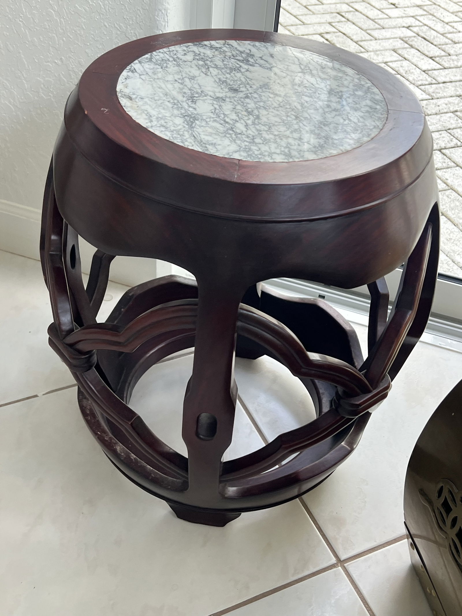 Chinese Hard Wood Marble Top Stand Barrel Stool (1 of 5)
