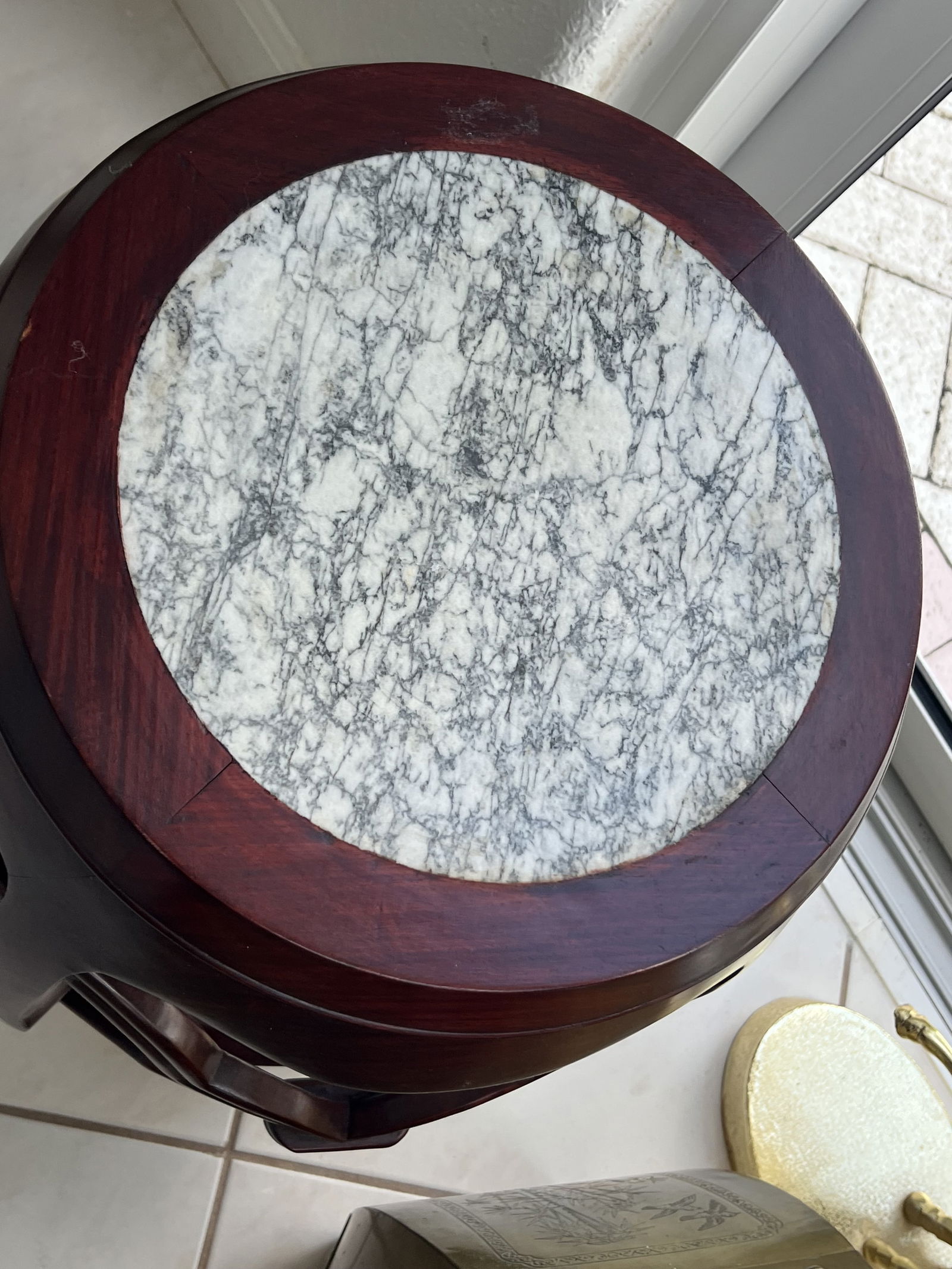 Chinese Hard Wood Marble Top Stand Barrel Stool - 2