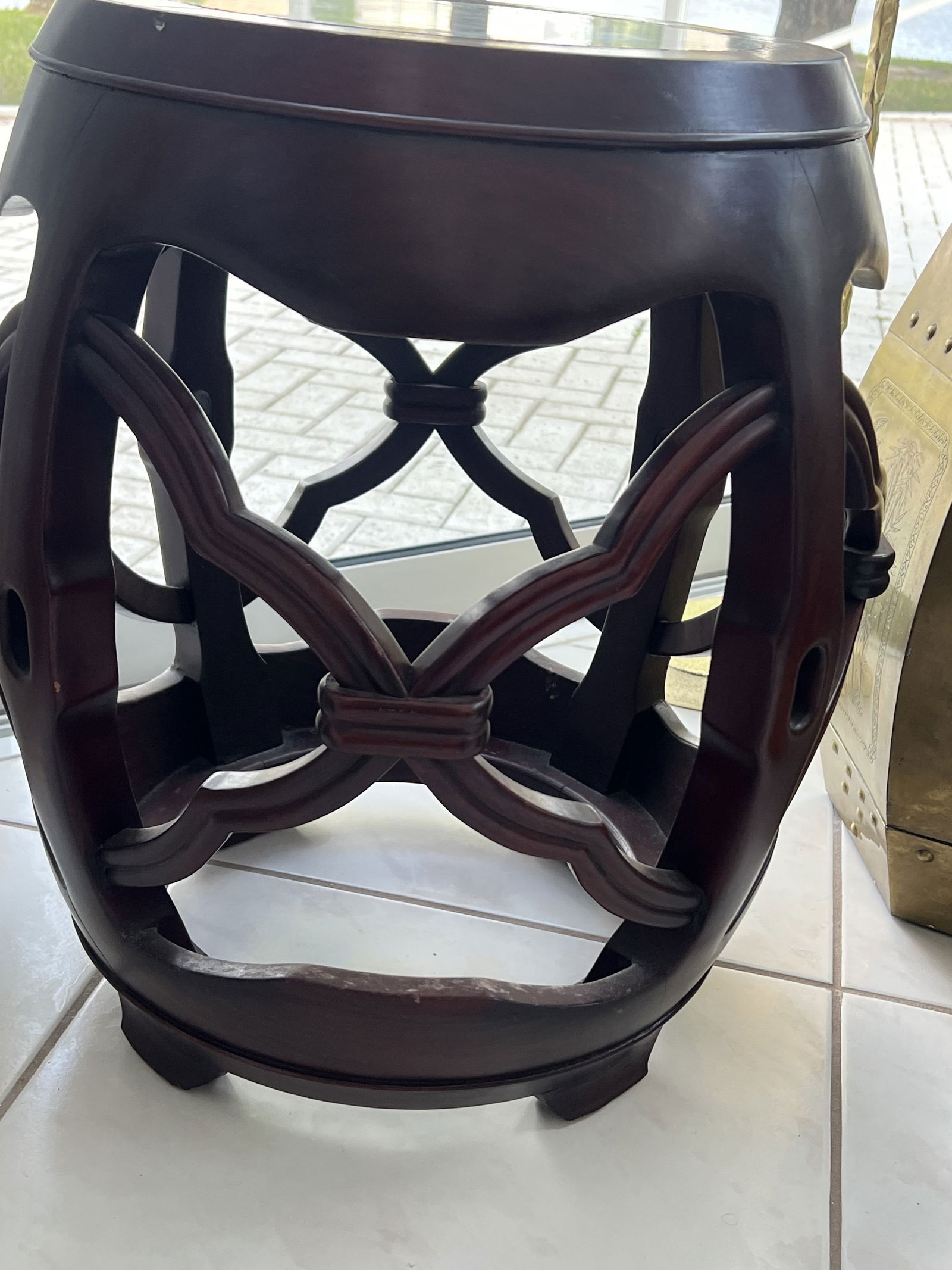 Chinese Hard Wood Marble Top Stand Barrel Stool - 4