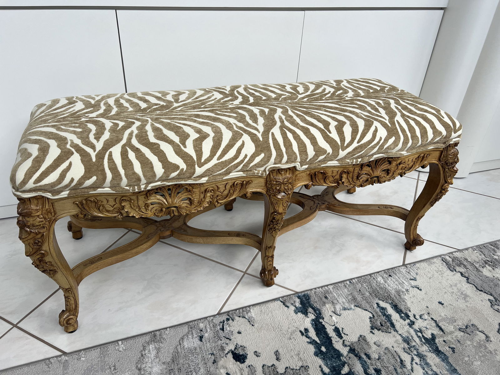 Antique Hall Bed Bench Zebra Print (1 of 8)