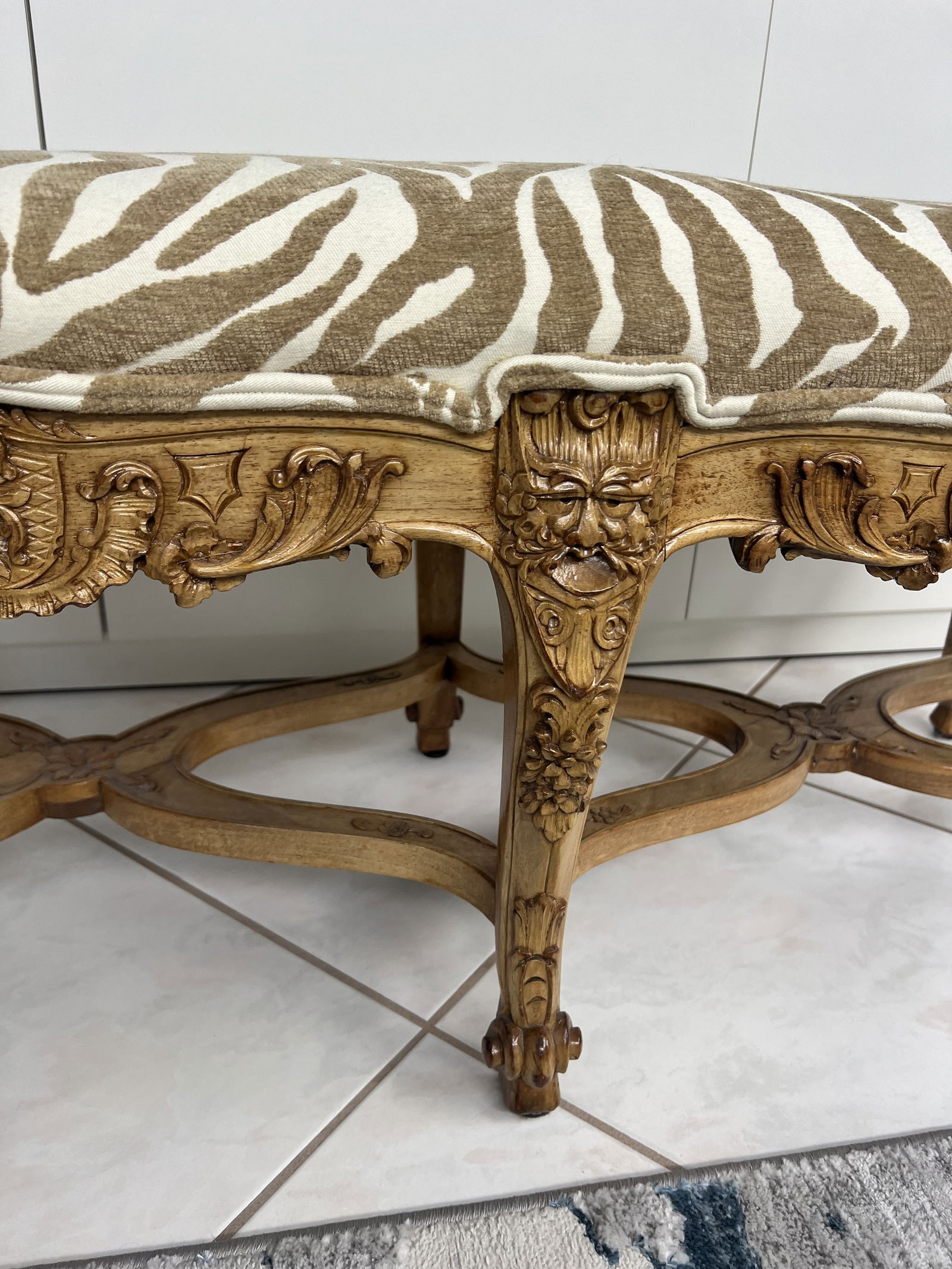 Antique Hall Bed Bench Zebra Print - 3