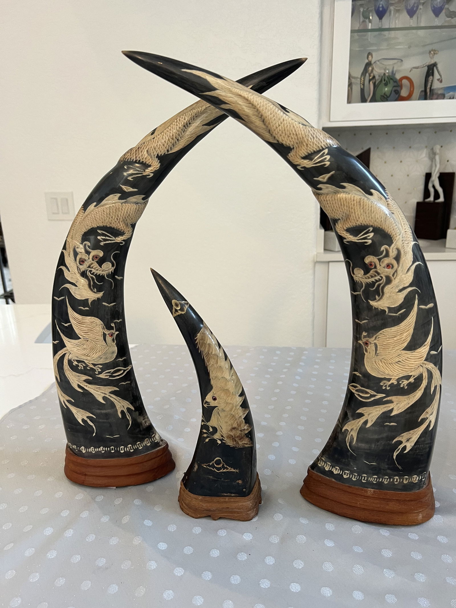 Vintage Carved Asian Water Buffalo Horns (3) (1 of 6)