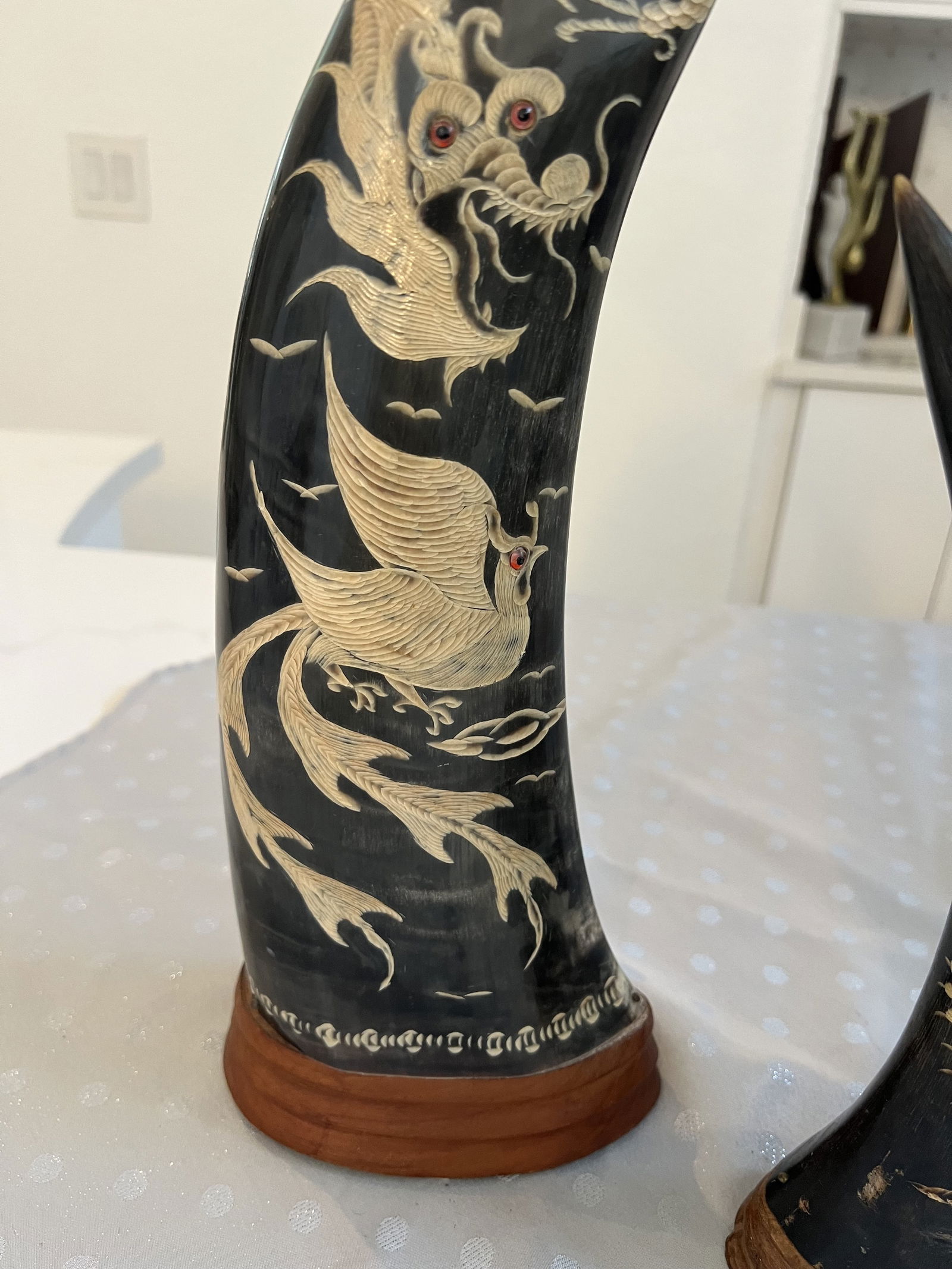 Vintage Carved Asian Water Buffalo Horns (3) - 2