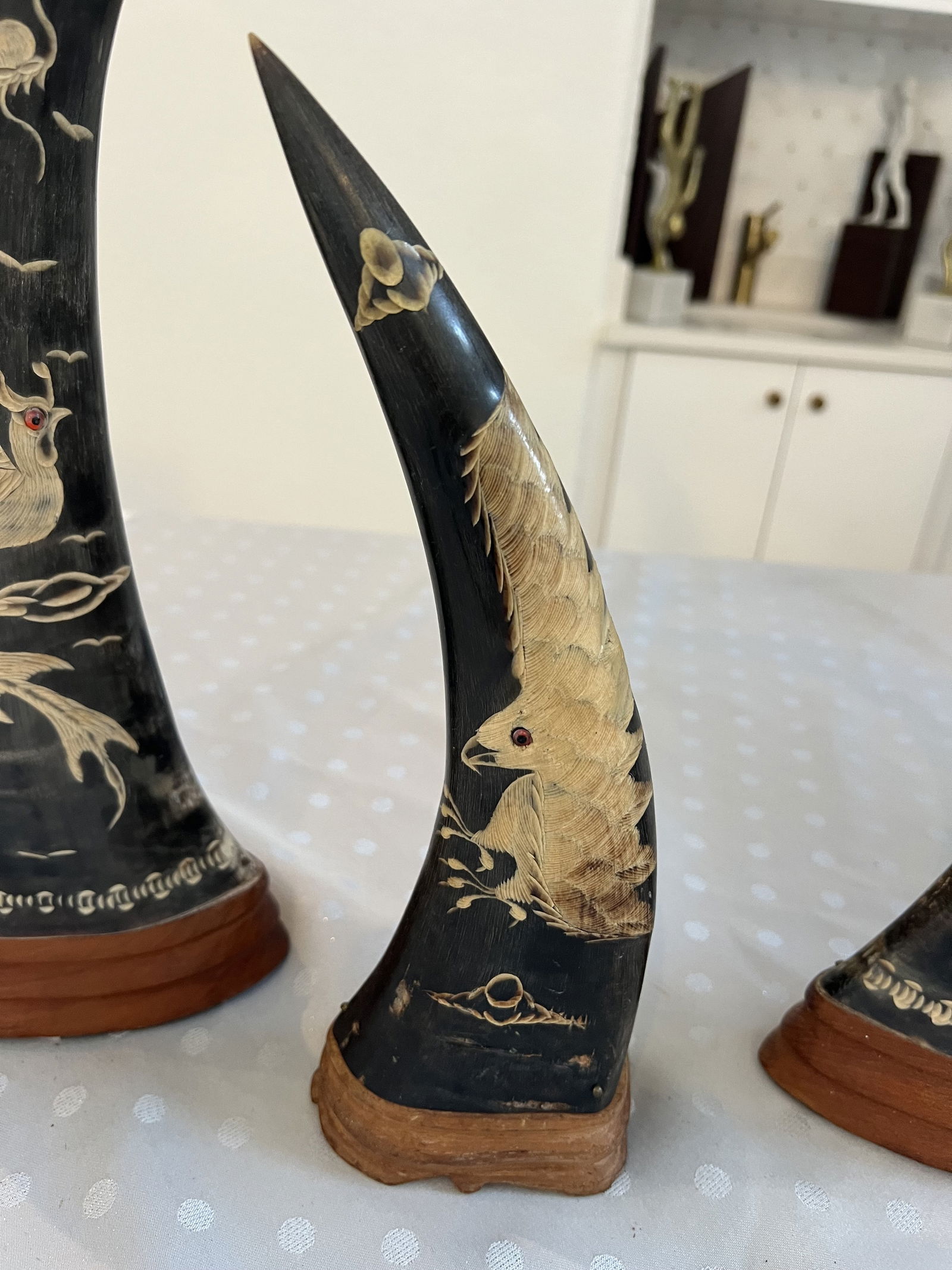 Vintage Carved Asian Water Buffalo Horns (3) - 3